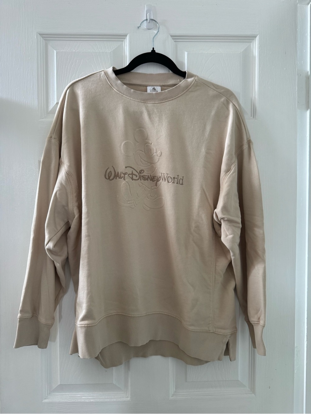 Disney Neutral-Tone Crewneck Sweatshirt with Embossed Mickey